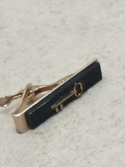 Black Top Tie Bar Clip for Men Vintage Gold Tone Bottom Skeleton Key