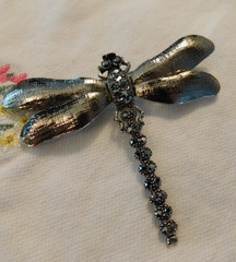 Dragonfly Black Crystal Rhinestone Brooch Vintage Pin Signed JHS