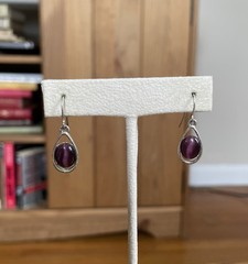 Vintage 90s Faux Amethyst Purple Stone Silver Hanging Teardrop Earrings