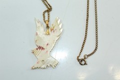 Vintage Hand Carved Shell Flying Eagle Pendant Necklace w/ Goldtone Alloy Chain