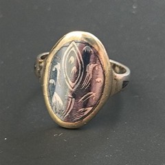 Vintage Silver Niello Ring Oval Floral Gold Frame Russian 875 Soviet Men Women