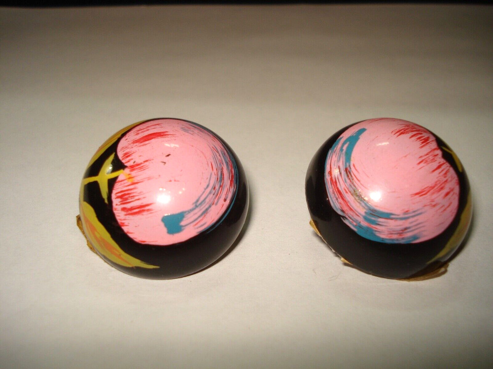 Vintage Domed Round Enamel Pink Cherry Clip Earrings Old!