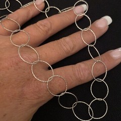LIGHTWEIGHT ESTATE STERLING SILVER CIRCLE LINK TEXTURE DETAIL NECKLACE 18.25”