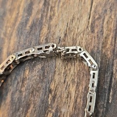 RARE Antique Art Deco Belais 10K White Gold Diamond Onyx Filigree Bracelet
