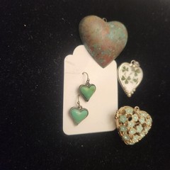 Vintage Heart Pendant / Pin Earring Lot Mixed Materials And Styles