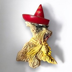 Scottie Dog Brooch Vintage Celluloid Red Sombrero Hat Novelty Figural Pin 1940s