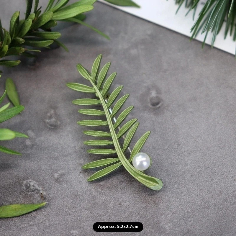 Pearl Green Leaf Brooch Stick Pin Flower Women Jewelry Gift New