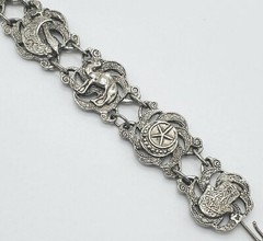 Vintage Hamsa Hand Sword Camel Metal Tourist Morocco Travel Souvenir 7″ Bracelet