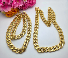 Vintage Gold Tone Textured Curb Chain Necklace Set Chunky Y2K Runway 26 In