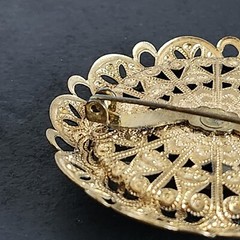 West Germany Brooch Pin Jewelry Green Art Glass Filigree Vintage Fashion Beauty