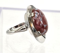 Sterling Silver Jasper Ring Cabachon Stone Hat Style Size 6.75 JJJ3779