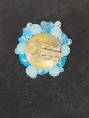 Vtg W Germany Light Blue AB Beads Triple Strand Necklace & Clip On Earring Set