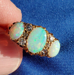 Original EARTH MINED OPAL DIAMOND ART Deco Engagement Ring Antique 18K GOLD BAND