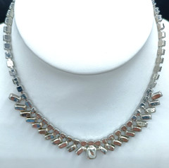 Vintage Art Deco French Jet Necklace Black Glass Square Rhinestone 15″