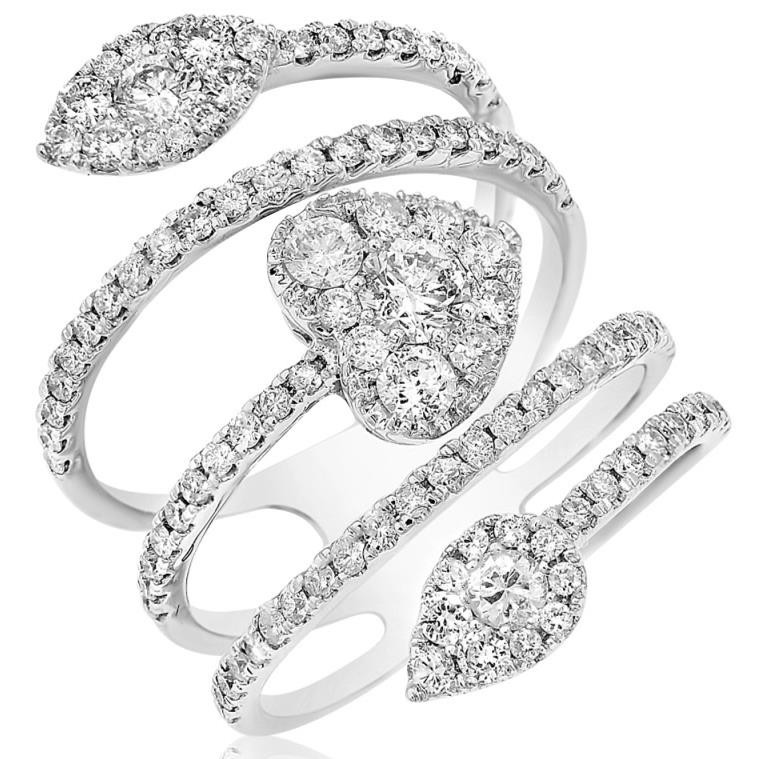 LARGE 1.52CT DIAMOND 14KT WHITE GOLD MULTI ROW CUPID’S HEART & ARROW SHAPE RING
