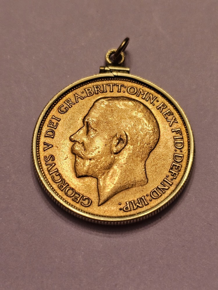 1919 GREAT BRITAIN GEORGE V PENNY PENDANT NO CHAIN POLISHED OR GLD PLT?FREE SHIP