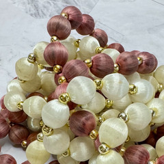 Lot of 3 Vintage Silk Wrapped Bead Necklaces Champagne Mauve Gold Tone 30in 50s