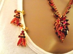 Juliana Rhinestone NECKLACE BROOCH EARRING SET Book Pcs Magenta Pink