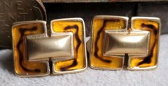 Vintage Costume jewelry clip on earrings 1980s 1990s Gold Tone W/ Orange Enamel