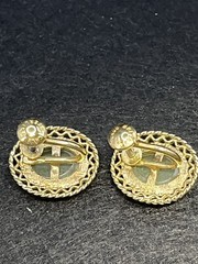 Art Deco Pair Of Sterling Silver Gold Wash Green Rhinestone Screw Back Earrings