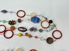 Unique 925 Sterling Silver Genuine Gemstone Pearl Crystal Bicone 32″ Necklace