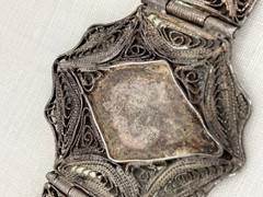 Vintage WWII Sweetheart Bracelet Niello Filigree Middle Eastern Silver 5 Panel