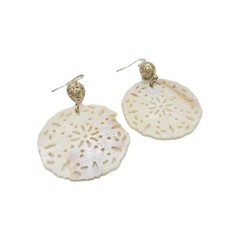 Carved Shell Filigree Earrings Dangle Drop Gold tone Vintage 2.5 in