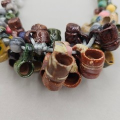 Vintage Folk Art Pottery Mug Bead Necklace Ceramic Tankard Bib Statement Boho
