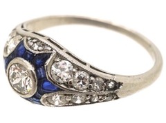 Art Deco 2CT Lab-Created Diamond &Sapphire Engagement 14K White Gold Finish Ring