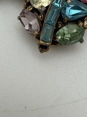 Hollycraft 3” Signed Pastel Rhinestone Leaf Brooch Vintage Pin