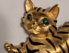 Vintage Trifari Tiger Cub Ark Series Brooch Pin 1966 Green Eyed Kitten Cat