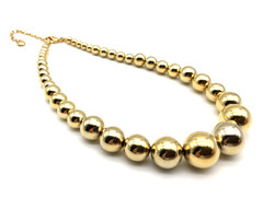 Vintage H Signed Bright GoldTone Metal Ball Beads Graduated Choker 14″ Necklace