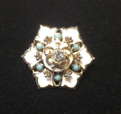 Vintage Rhinestone Enamel Turquoise Flower Brooch
