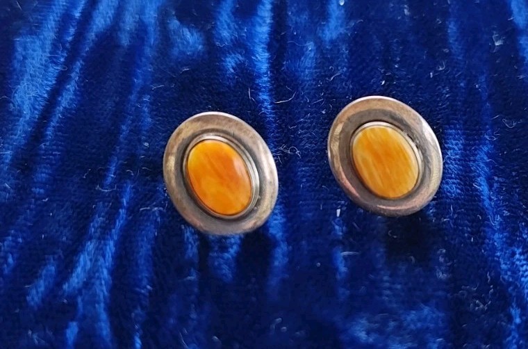 VTG Sun West Silver Co Sterling Silver Post Earrings With Orange Jasper Stones