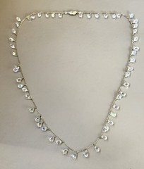 14kt Gold Filled Station Necklace AB Iridescent Crystal Glass Dangle Beads 32in