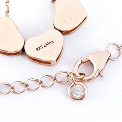 Vintage Sterling Silver Rose Gold-Tone Triple Heart Cubic Zirconia Necklace 18″