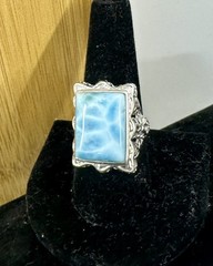 NWT-BBJ Sterling Silver Blue White Pectolite Larimar Ring Matching Bracelet Set