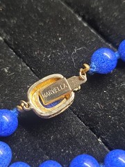 Vintage Marvella Signed Blue Round Ball Glass Bead Necklace W/ Gold Plated Clasp