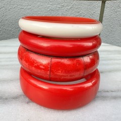 Vintage Red Bangle Stack Bracelet Lot Chunky Cherry Resin Lucite Bakelite Style