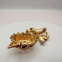 Vintage 90s Gold Tone Rhinestone Bow Ornament Brooch Pin Women’s Classic Jewelry