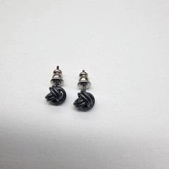 Dark Silver Tone Metal Love Knot Pierced Earrings Vintage
