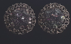 Vintage Judy Lee Peacock Glass Clip-On Earrings Iridescent Blue Purple Green
