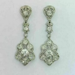 Art Deco Lab Created Diamond Antique Wedding Gift Earring 14K White Gold Finish