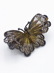 Vintage 800 Silver Filigree Butterfly Brooch Gold Wash 3D Layered Pin