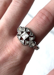 Vintage Art Deco Style Sterling Silver Designer Marked Inset Crystal Ring Size 9