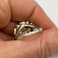 Vintage 925 Sterling Silver CZ Cluster Dome Ring Trilliant Cut Size 6.5 US
