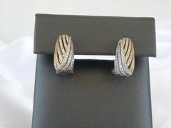 Vintage Sterling Silver 925 Gold Pave CZ Huggie Small Hoop Omega Earrings