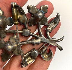Vintage Eisenberg Original 1940s Sterling Silver Rhinestone Pin Brooch Large 3″