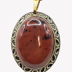 Artisan Made Mahogany Obsidian Pendant Antiqued Gold Tone