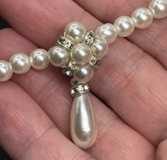 Vintage Pearl Faux Crystal Statement Teardrop Pendant 1990s